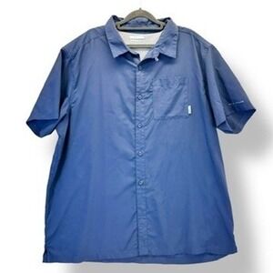 Columbia Mens XL PFG Button Down Shirt Omni Shade Blue Short Sleeve Fishing
